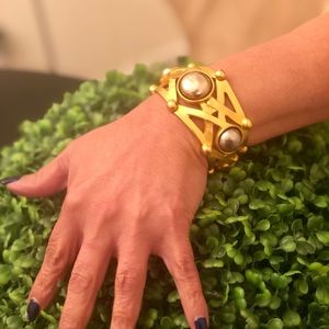 Vintage KARL LAGERFELD Faux Pearl Gold Hinge Cuff